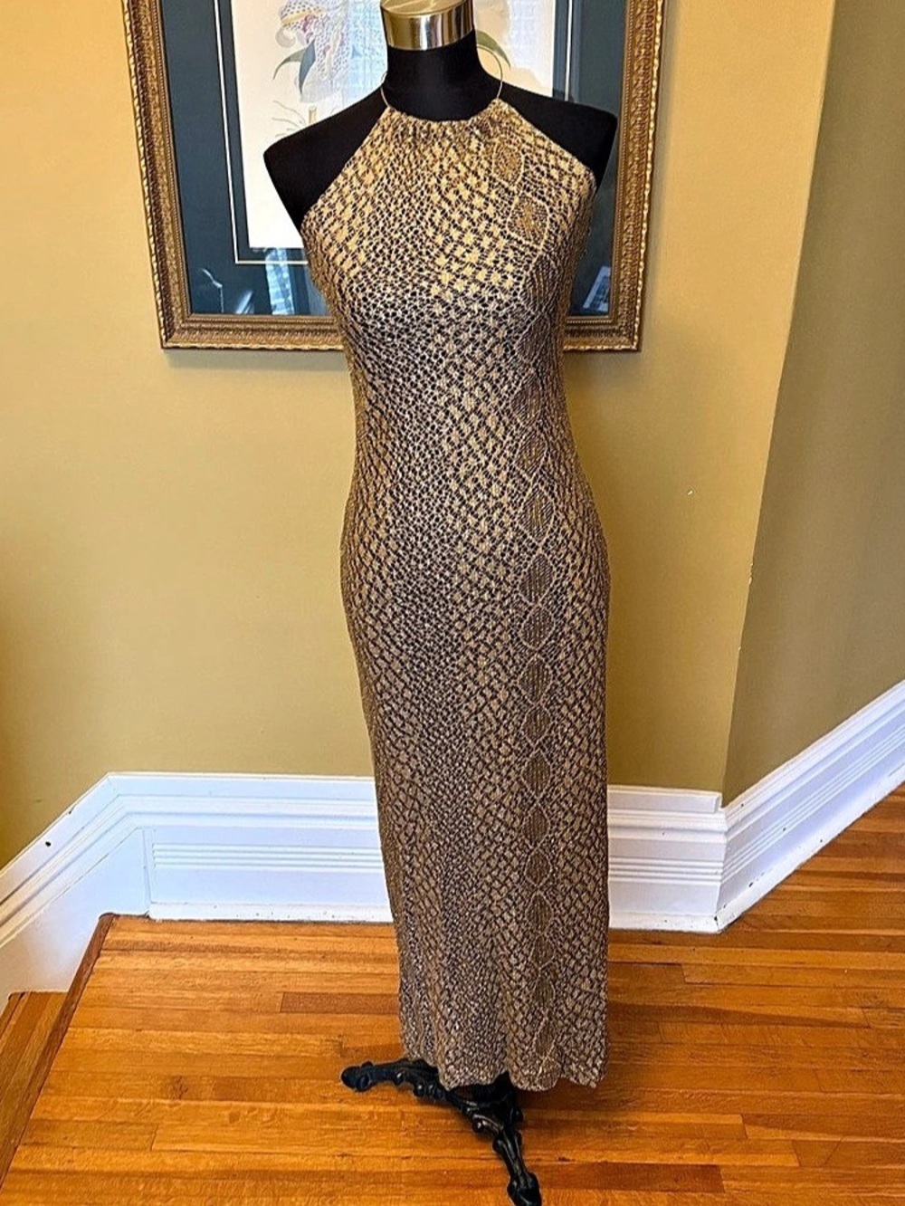 Le Chateau Gold Maxi Dress Size Small